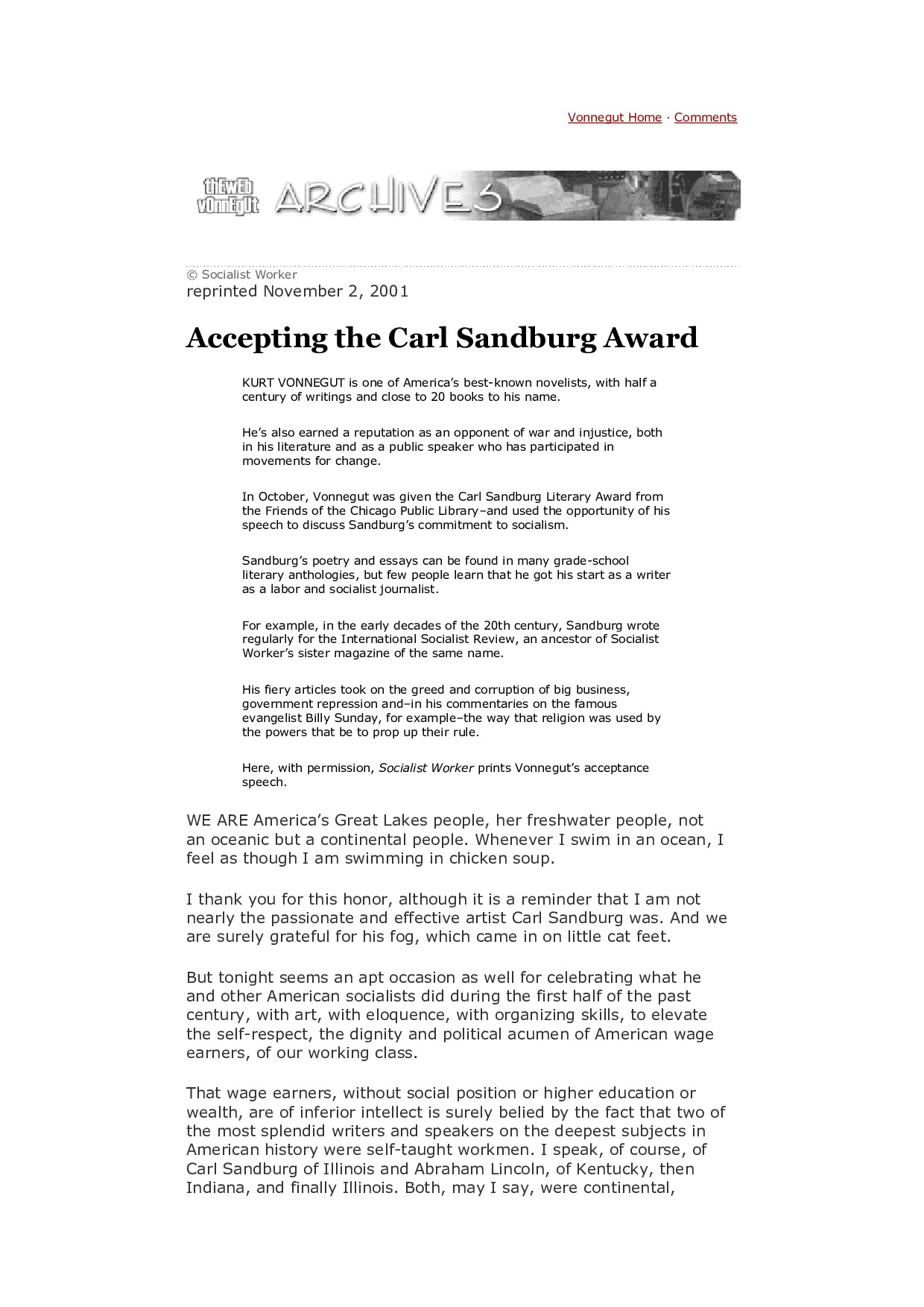 Accepting the Carl Sandburg Award