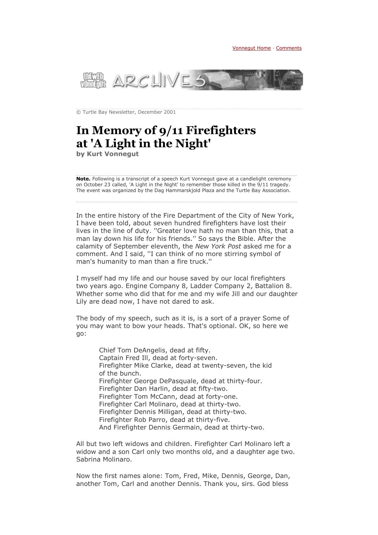 In Memory of 9/11 Firefighters at 'A Light in the Night'